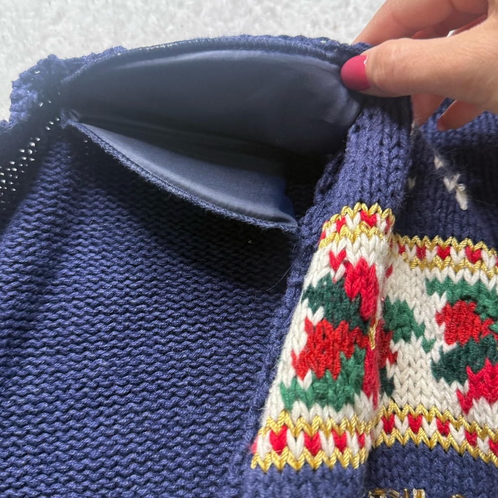 Vintage Casual Corner Blue  Holiday Christmas‎ Cardigan Sweater Large Knit - Picture 13 of 16